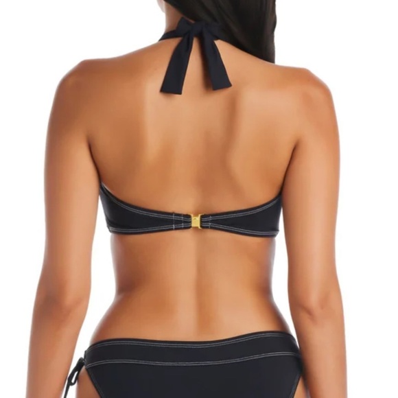 NWT Bleu Rod Beattie A Fine Line Bandeau Seamed Halter Bikini Top Black - Picture 2 of 6
